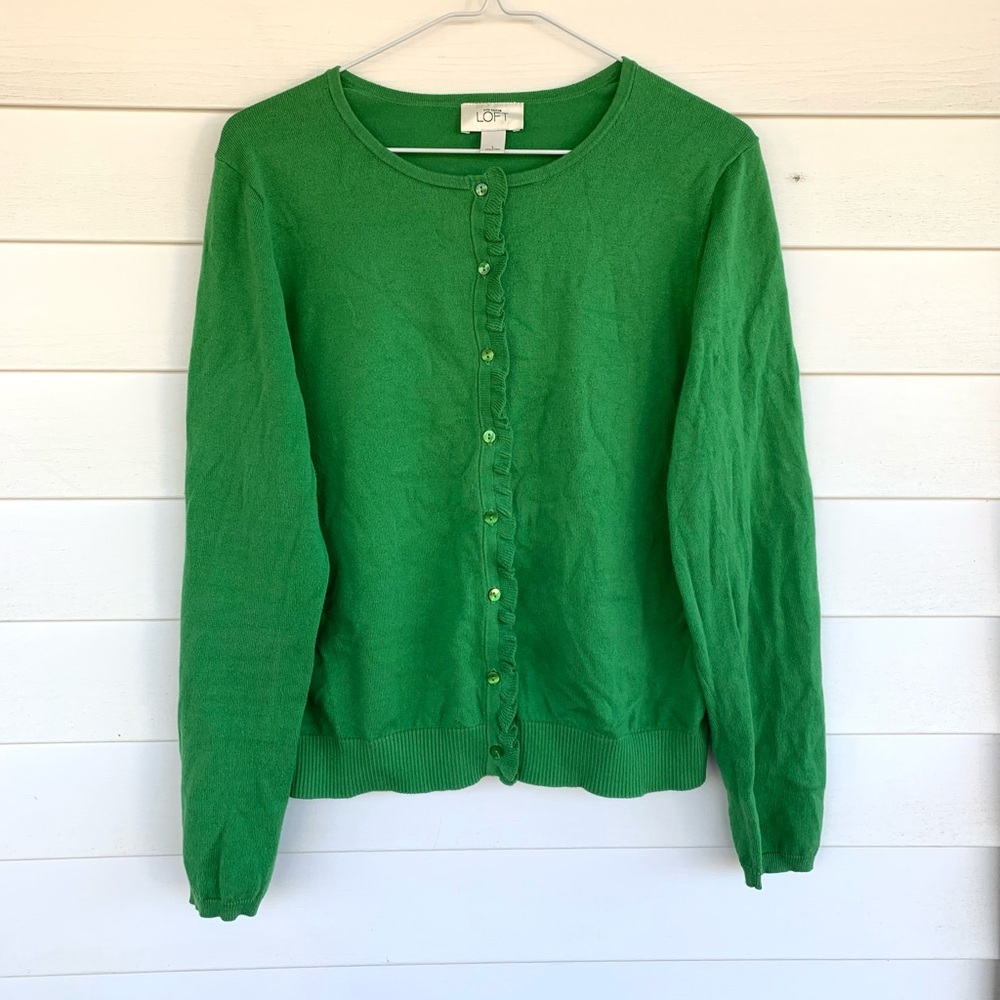 Loft vintage ruffle button-up sweater